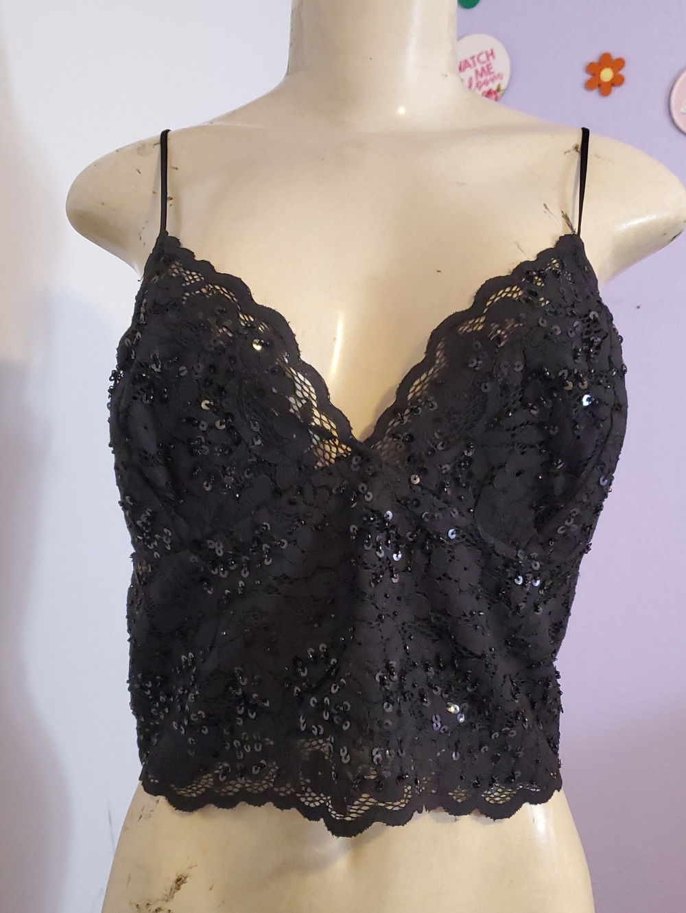 Express Black Lace Sequin Bralette Camisole